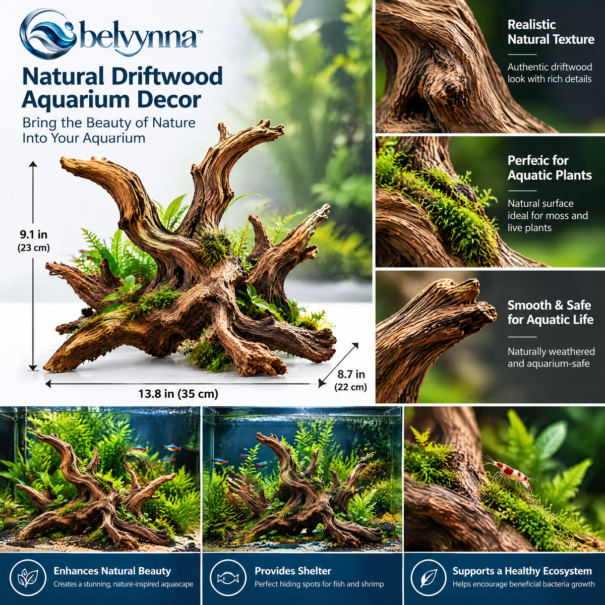 belvynna Natural Driftwood Aquarium Decor
