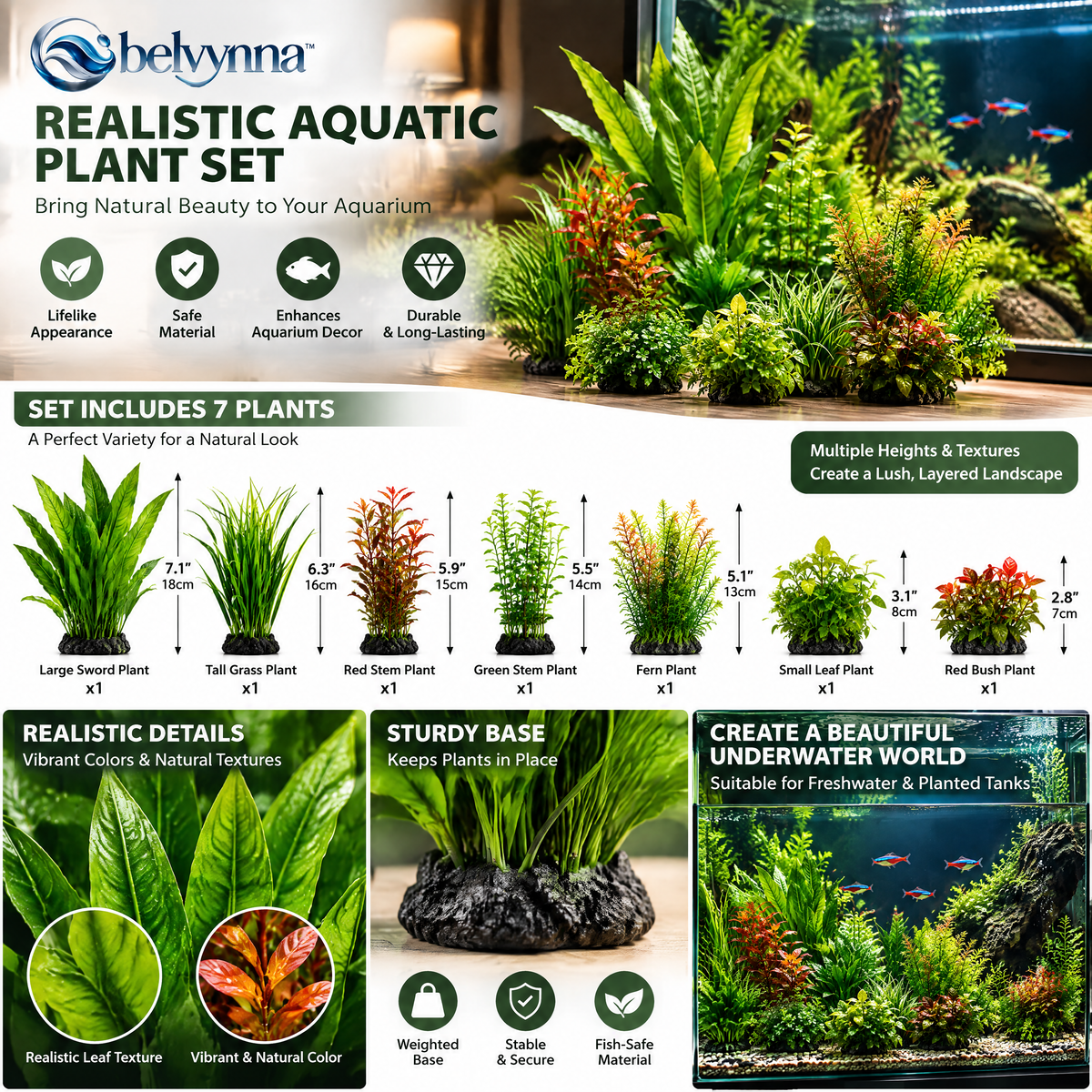 belvynna Realistic Aquatic Plant Set